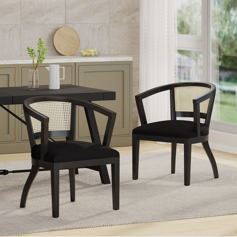Elegant Dining Chair With Cane Web Backrests And Velvet Upholstery