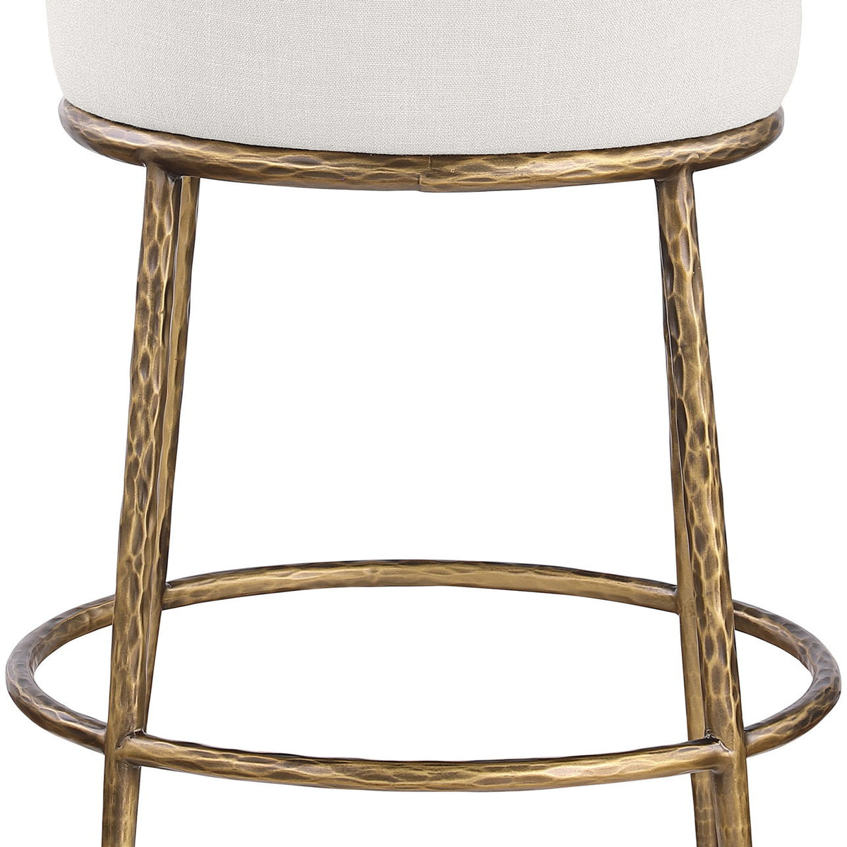Ferro - Linen Textured Performance Fabric Upholstered Counter Stool - Cream / Brushed Gold