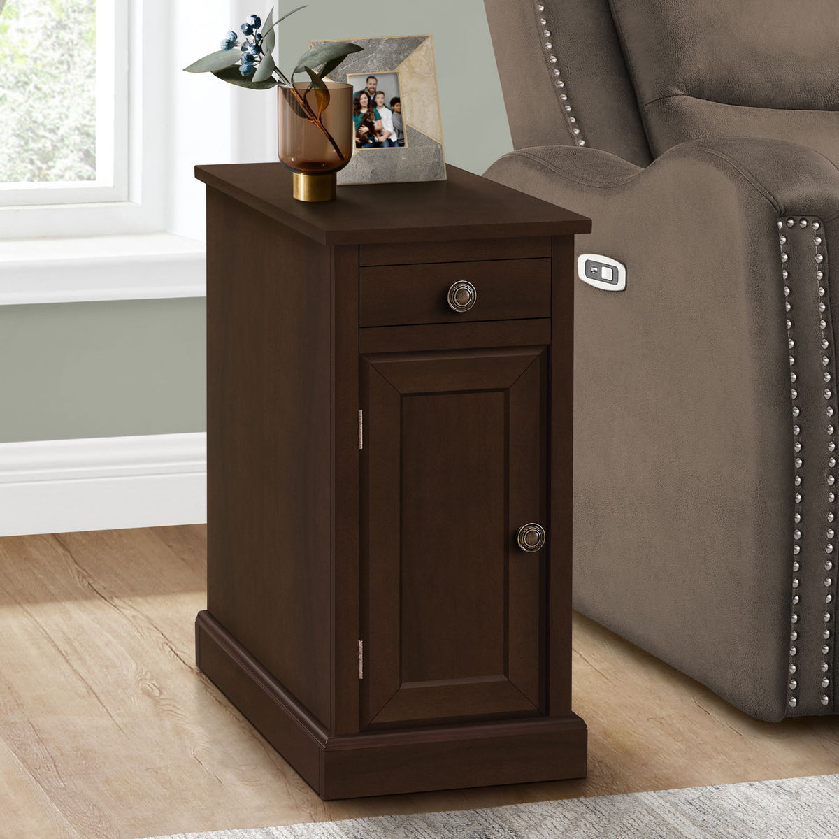 Accent End Table, Storage Drawer, Versatile Design - Espresso