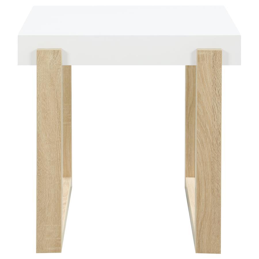 Pala - Rectangular End Table - White High Gloss And Natural