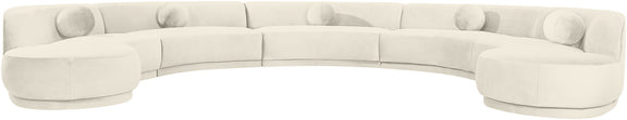 Light beige performance velvet sectional sofa viewed from the side with rounded seats
