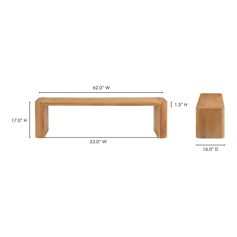 Small dining bench in natural wood with tapered legs and clean rectangular frame