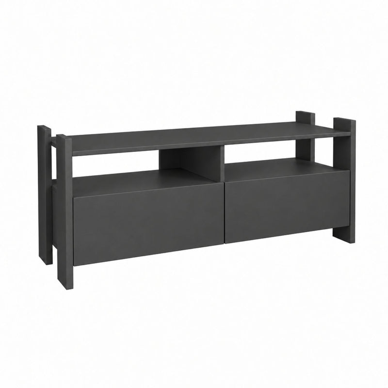 TV Stand For TVs Up To 55" With Open Shelves And 2 Drawers - Carbon Gray