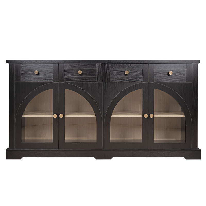 Sideboard Cabinet With 4 Drawers And 4 Arched Glass Doors