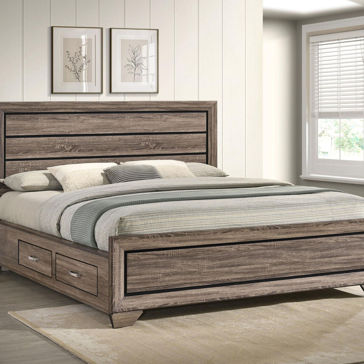 Kauffman Wood California King Storage Panel Bed Washed Taupe
