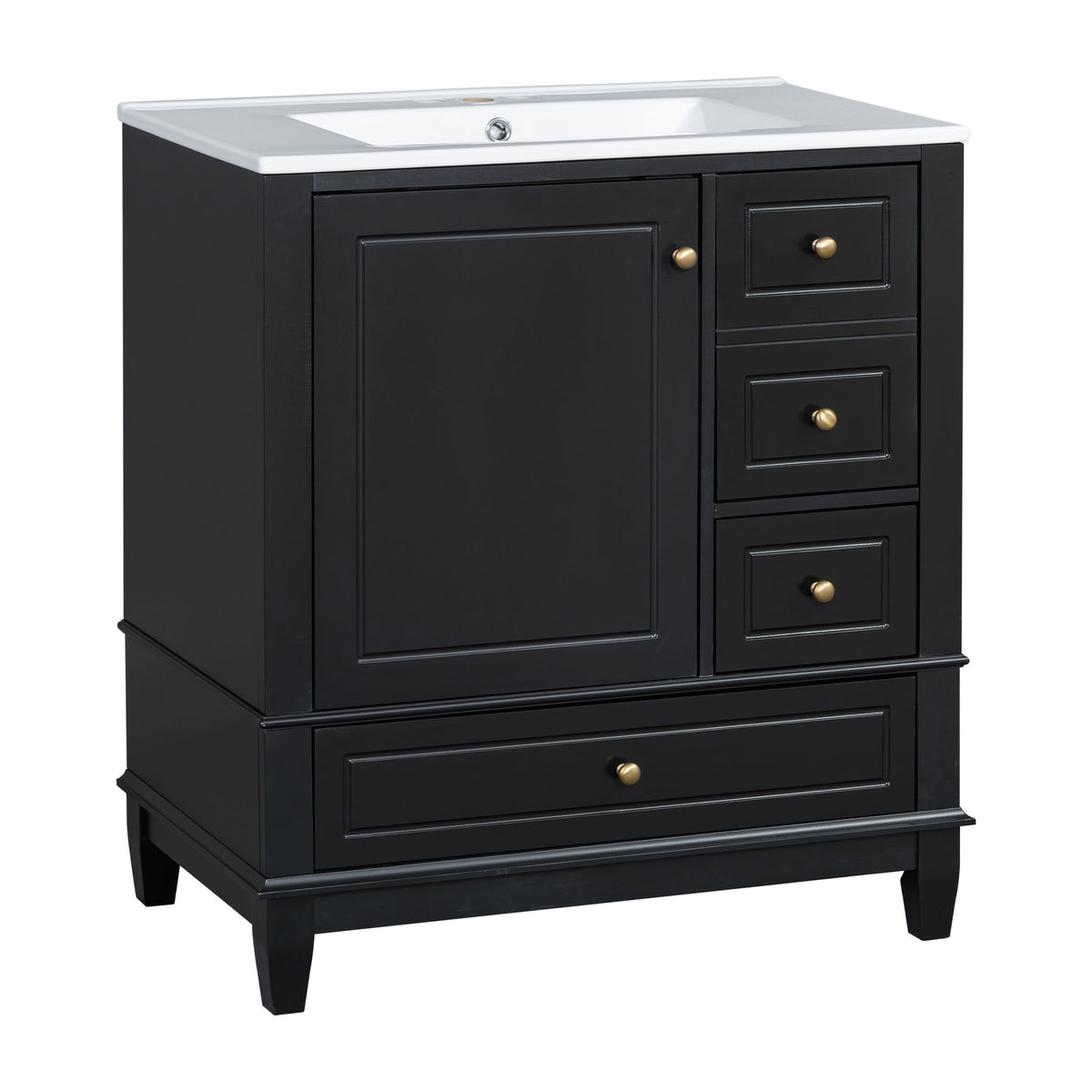 30" Bathroom Vanity With Sink, 1 Door With Shelf And 3 Drawers, Soft Close Door - Black