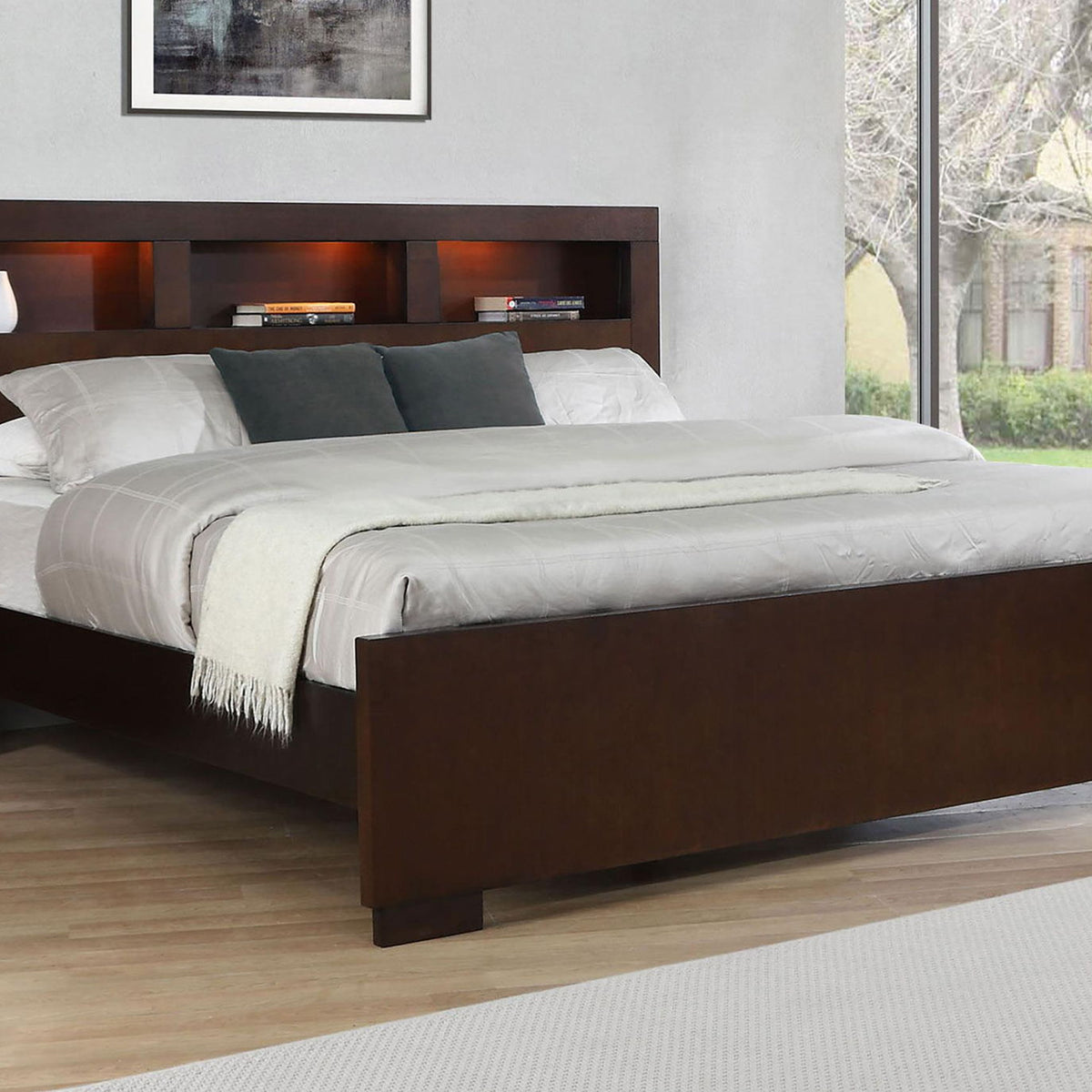 Jessica Eastern King LED Storage Bookcase Bed Cappuccino