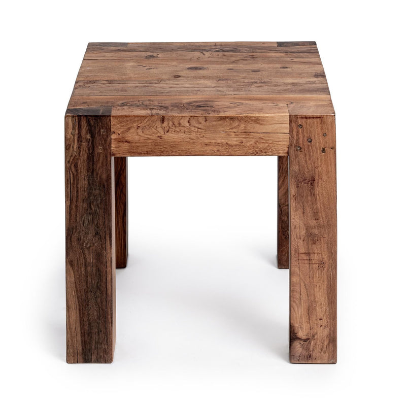 Giza table in dark brown wood finish with four thick block legs