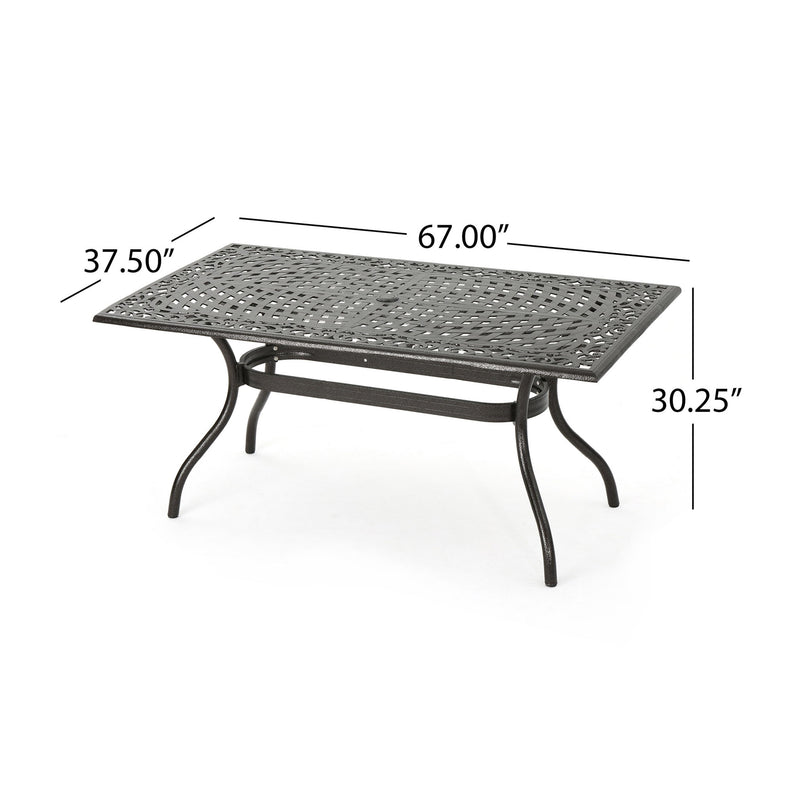 Celestine - Outdoor Cast Aluminum Dining Table With Floral Lattice Design And Umbrella Holder