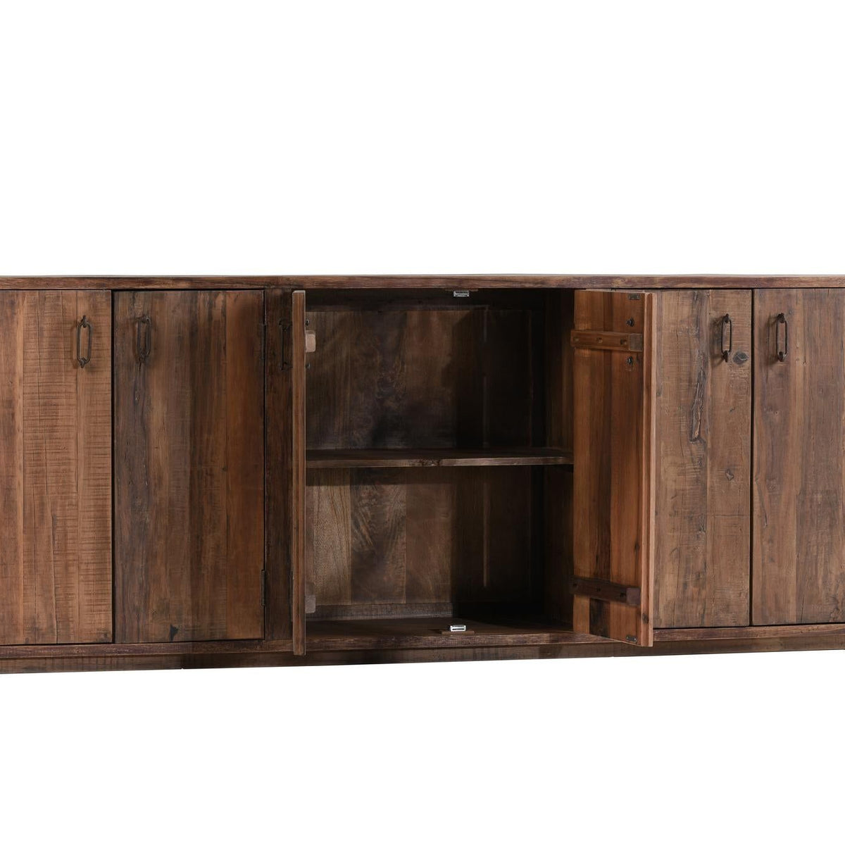 6-door buffet cabinet with two open center compartments and four closed doors