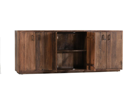 6-door buffet cabinet with two open center compartments and four closed doors
