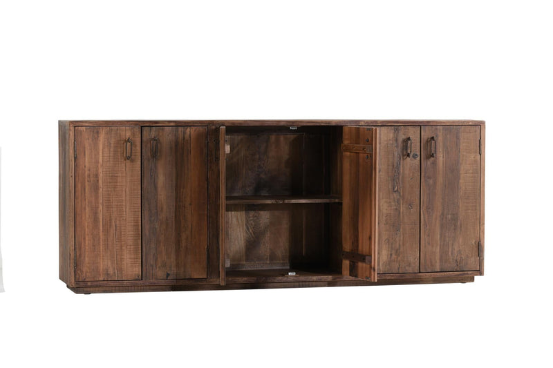 6-door buffet cabinet with two open center compartments and four closed doors