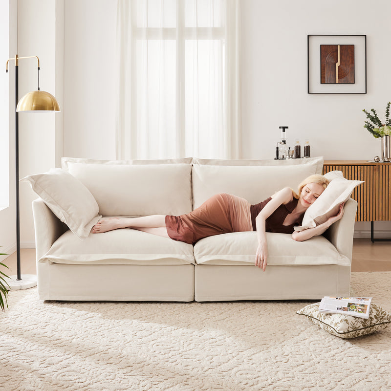 2-Seater Slipcovered Chenille Sofa - Cream Chenille