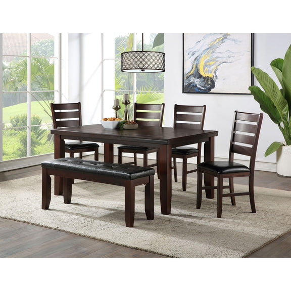 Cherry dining table centerpiece with matching chairs, rectangular tabletop