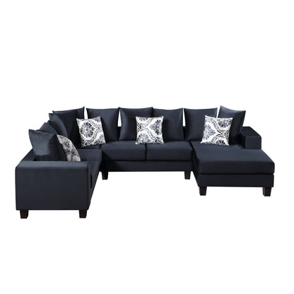 Modern U Shape Sectional Sofa, Velvet Corner Couch With Lots Of Pillows Included, Elegant And Functional Indoor Furniture - Black