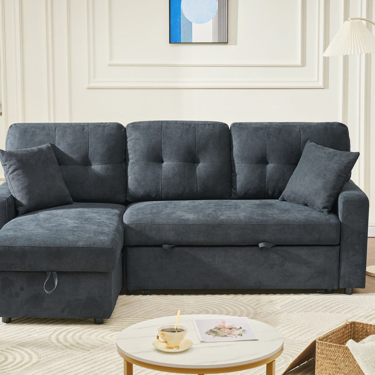 Reversible Sofa Couch Sleeper With Pull Out Bed And USB Port