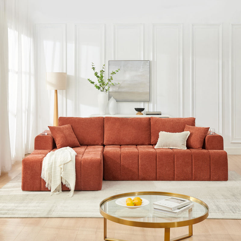 L - Shaped Sectional Sofa With Cup Holders & Side Pockets