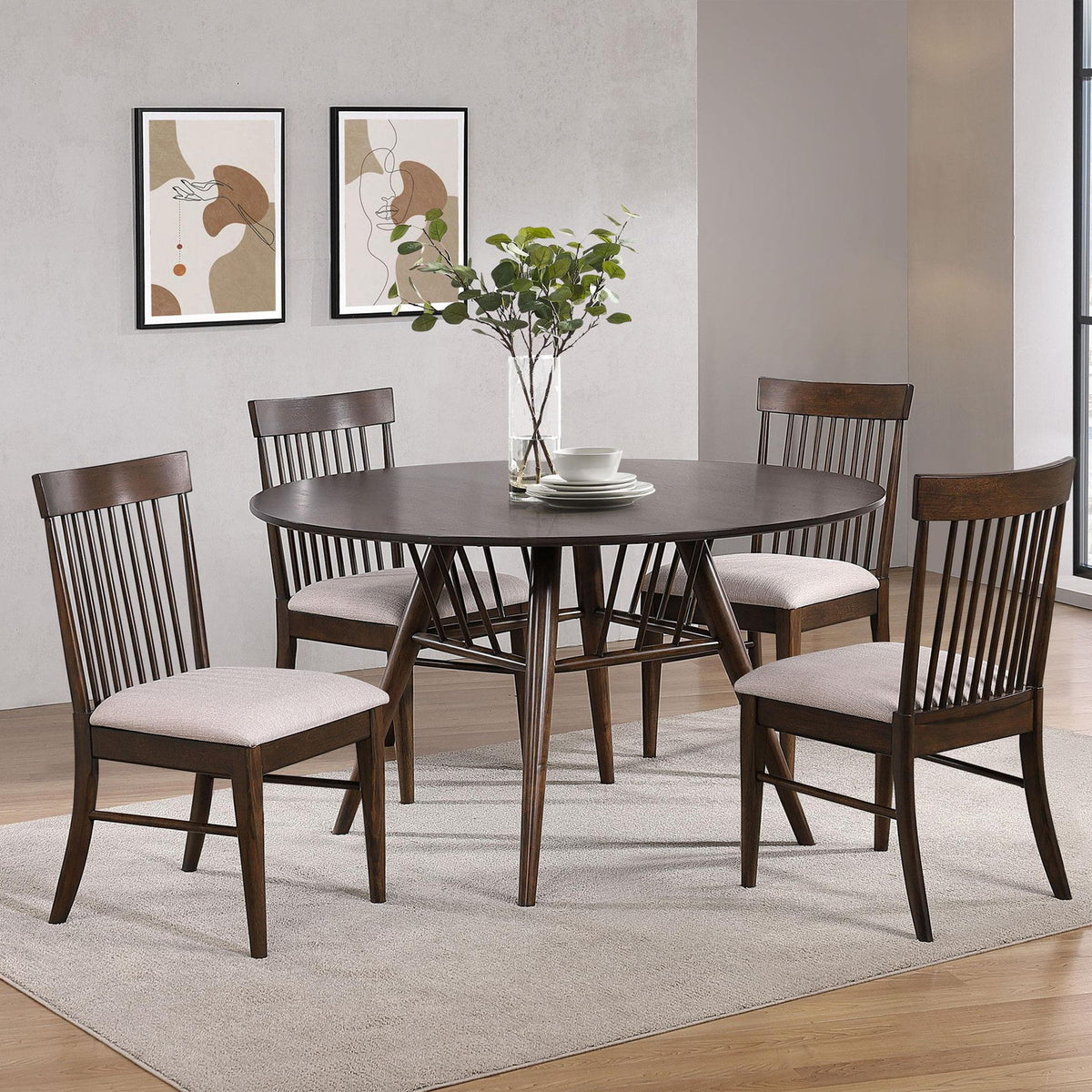 Everton 5-piece Round 53-inch Dining Table Set Dark Walnut