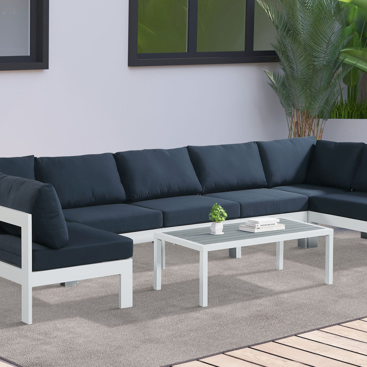 Nizuc - Outdoor Patio 7 Piece Modular Sectional With White Frame