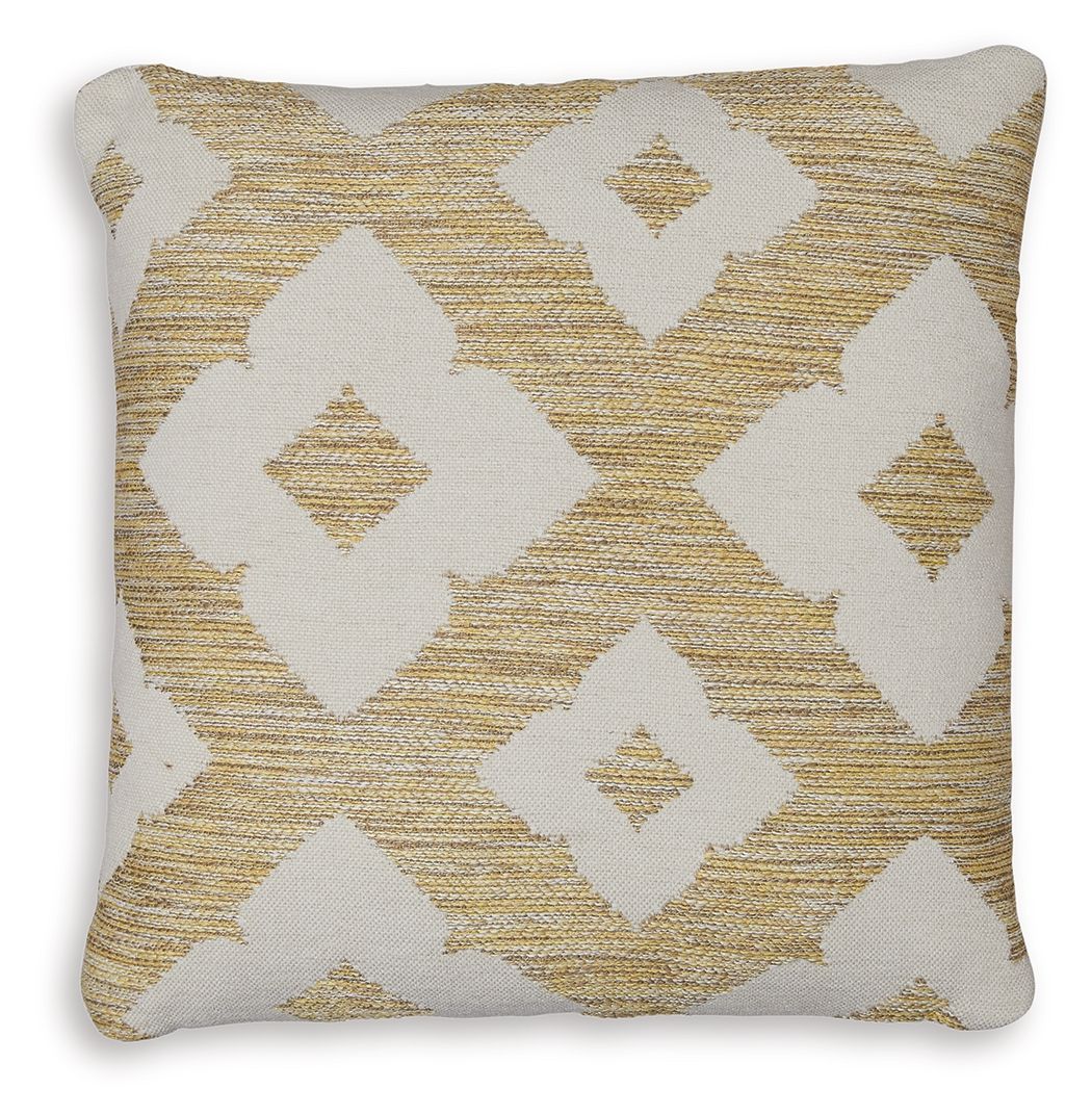 Geometric throw pillow, ivory with gold diamond pattern and small motifs