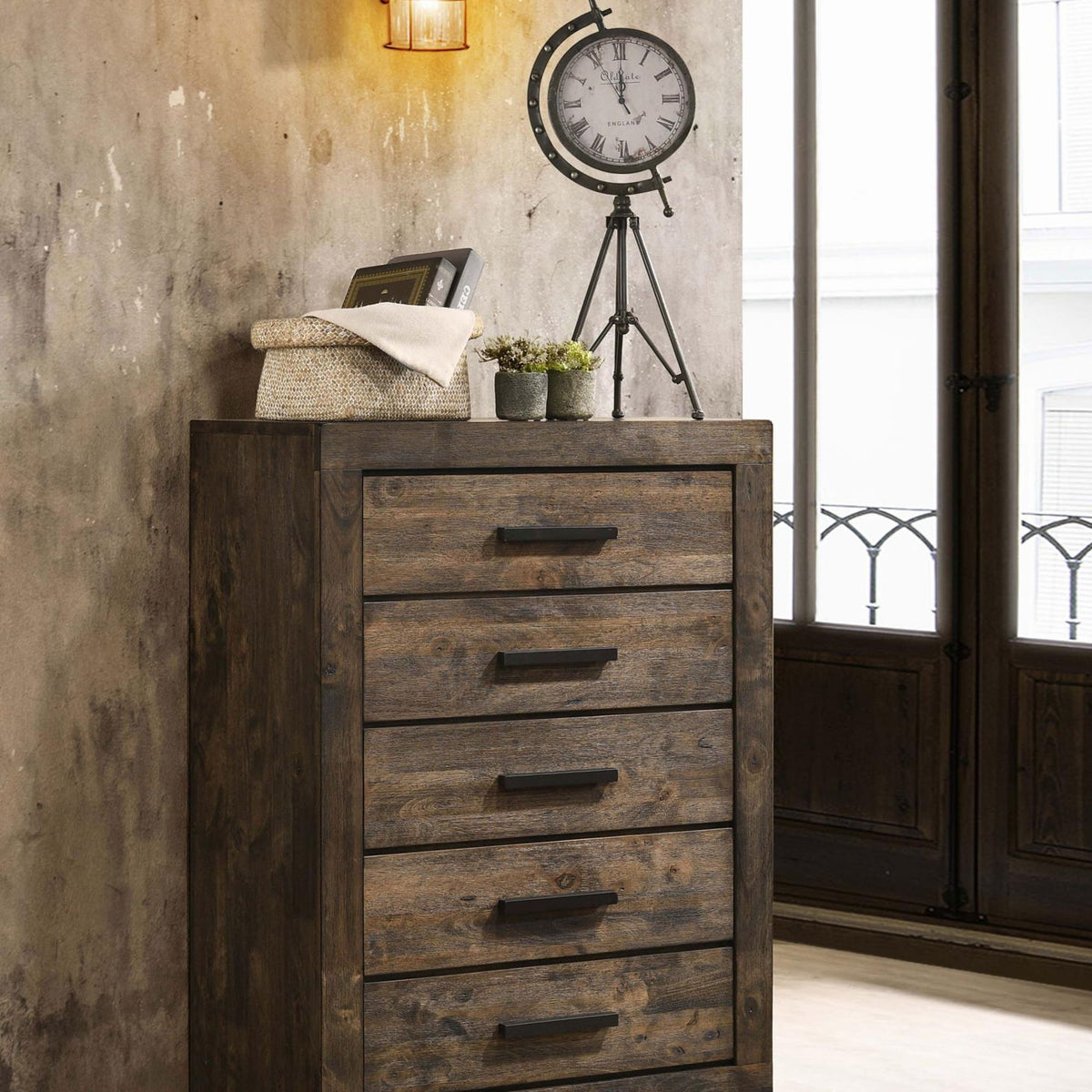 Woodmont 5-drawer Bedroom Chest Rustic Golden Brown