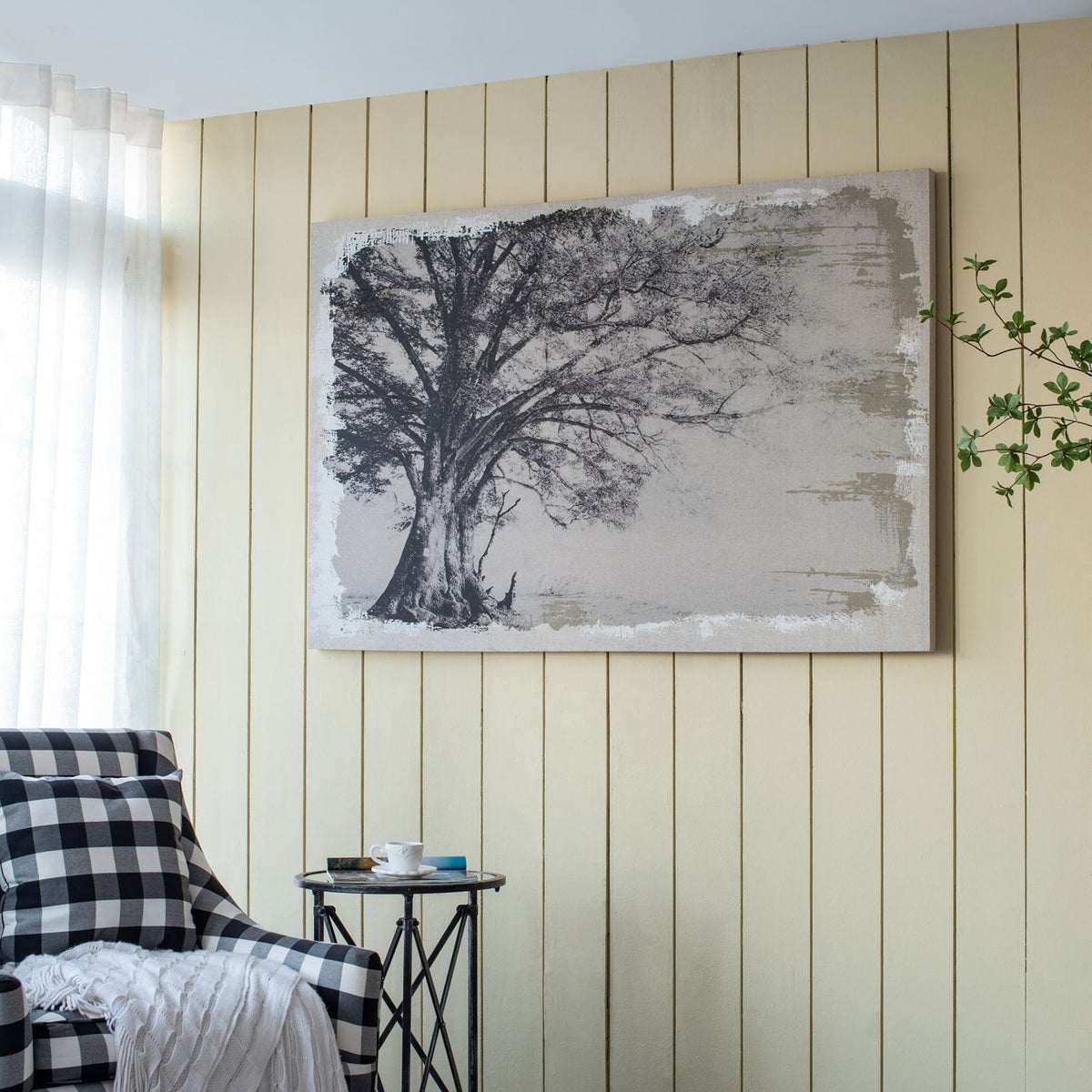 Large Arboreal Shelter Canvas Art Print, Traditional Style Floral Wall Art, Home Decor Accent Piece - Gray / White Matte