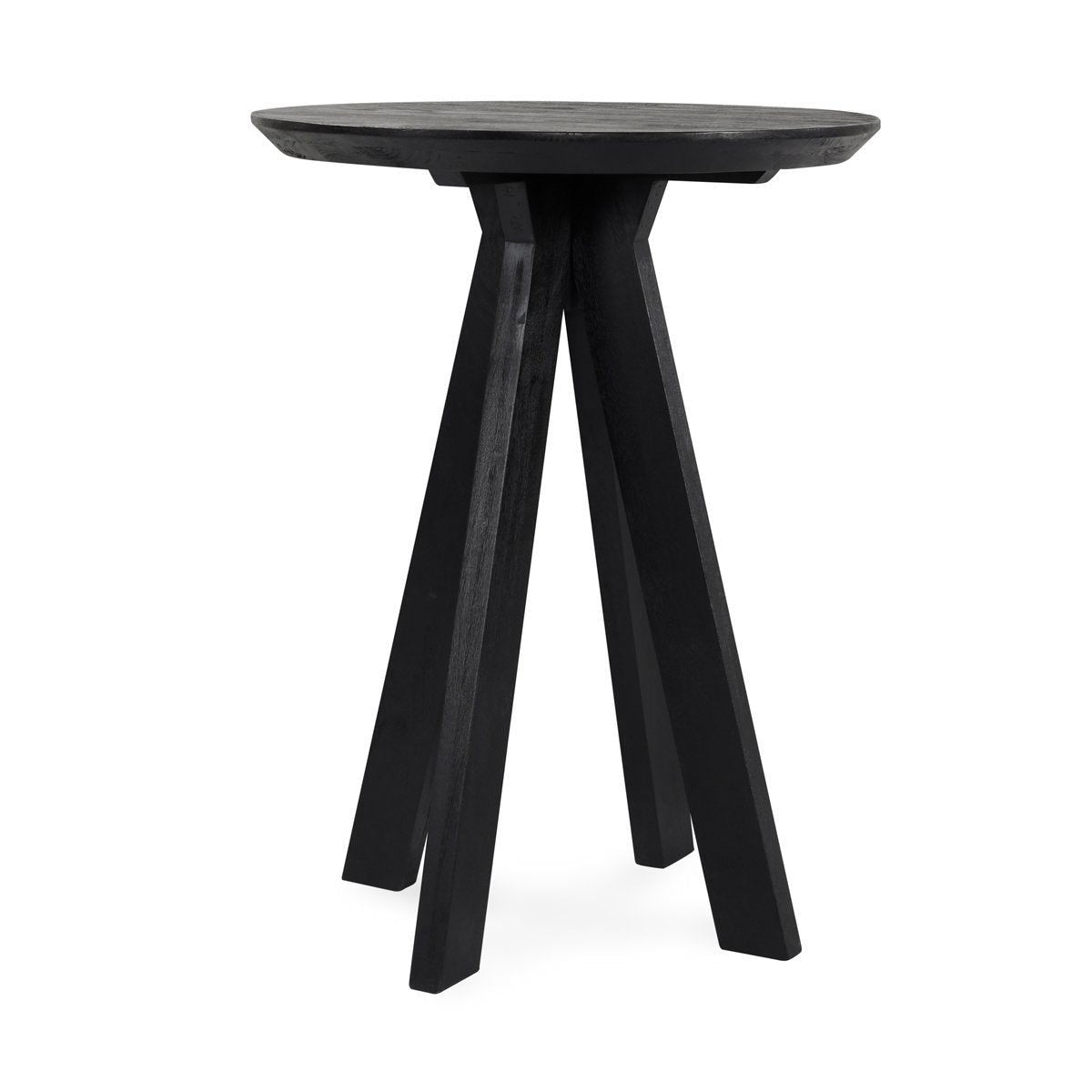 Round bar table with black top and three tapered legs