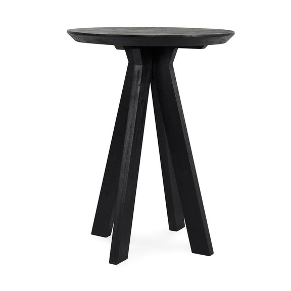 Round bar table with black top and three tapered legs