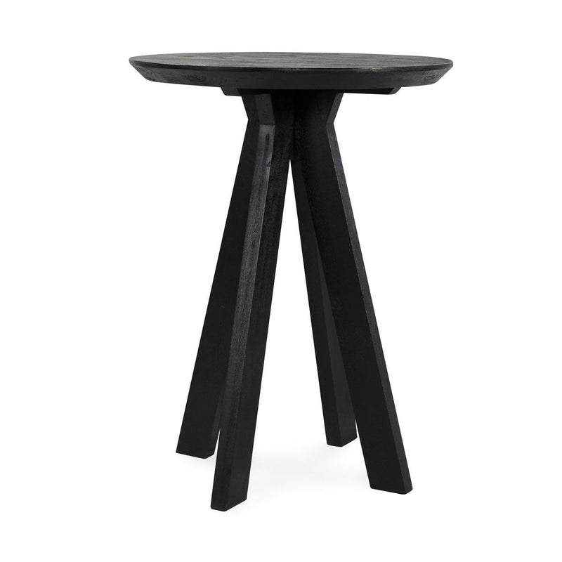 Round bar table with black top and three tapered legs