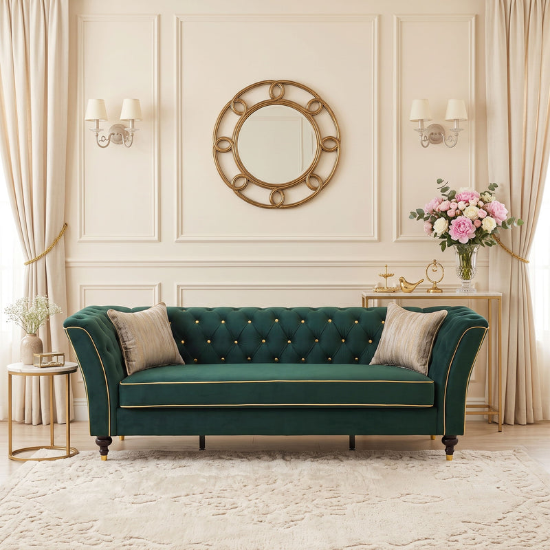 3 Person Sofa With Deep Seat, Tufted Backrest