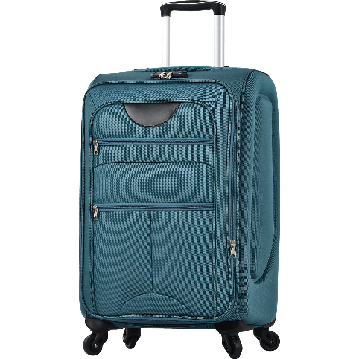 Dark green softside expandable upright spinner suitcase with front zipper pockets