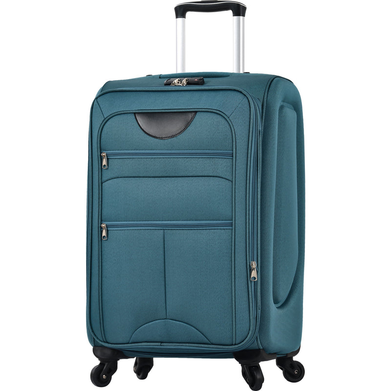 Dark green softside expandable upright spinner suitcase with front zipper pockets