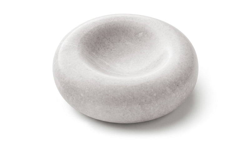 Carrara marble decorative bowl, white with smooth rounded shape and shallow dish