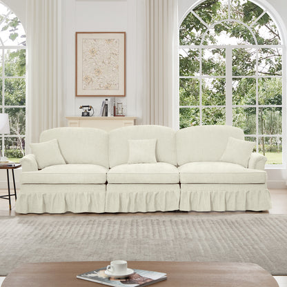 3-Seater Mid-Century Chenille Sofa - Beige Chenille