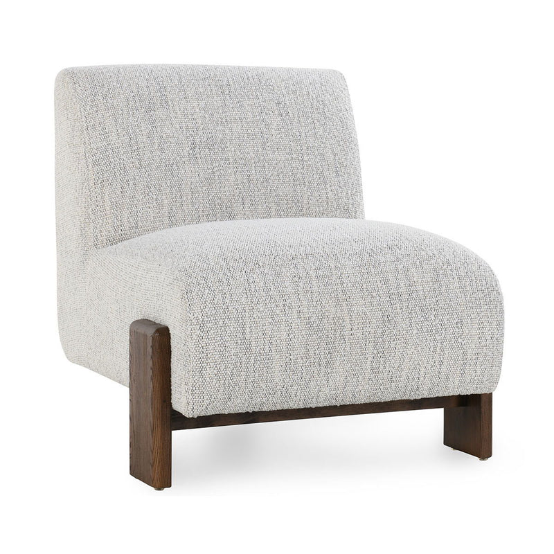 Ivory upholstered accent chair with high backrest and dark wood legs