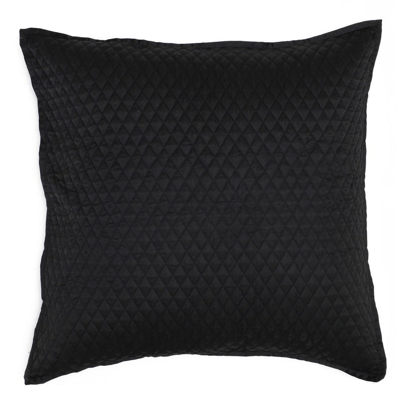 Quilted rectangular throw pillow sham, dark black with diamond pattern stitching