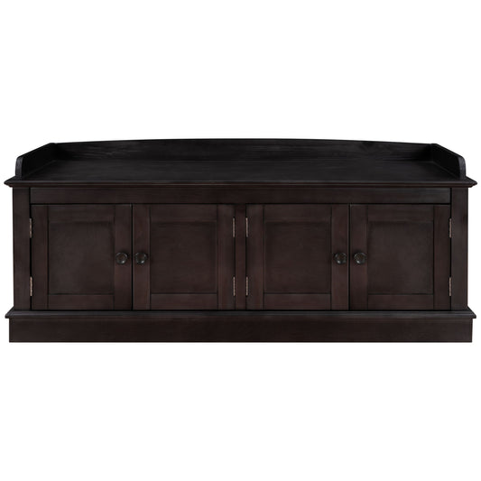 Storage Bench With 4 Doors And Adjustable Shelves, Shoe Bench With Removable Cushion For Living Room, Entryway