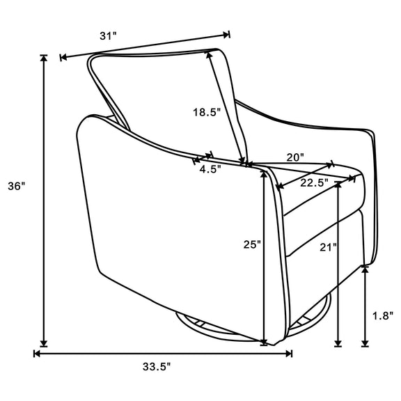 Swivel chair dimensions diagram with measurements and angled view