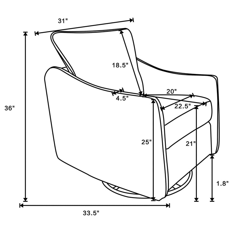 Swivel chair dimensions diagram with measurements and angled view