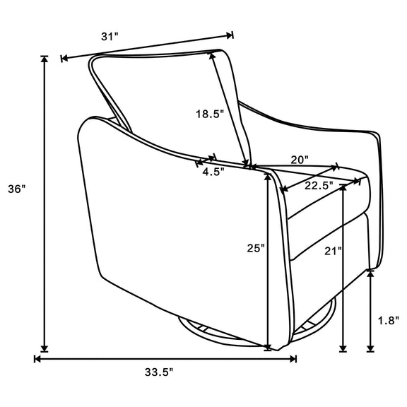Swivel chair size diagram showing overall height, width, and depth measurements