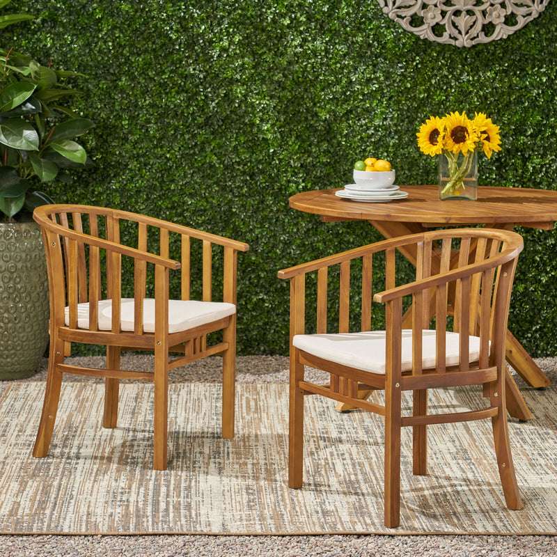 Outdoor Wooden Dining Chairs With Cushions (Set of 2)