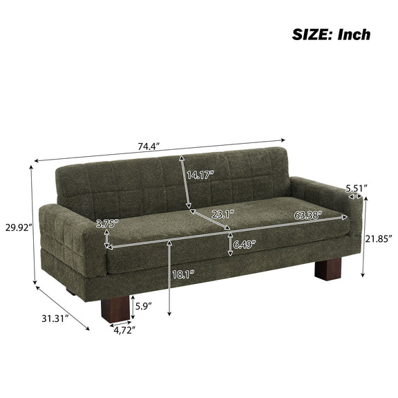 Two-seater loveseat sofa size diagram with measurements and square arms