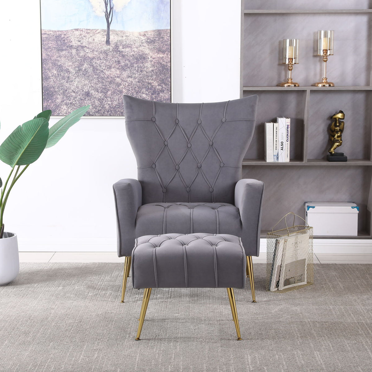 Modern Accent Chair With Ottoman, Comfy Armchair For Living Room