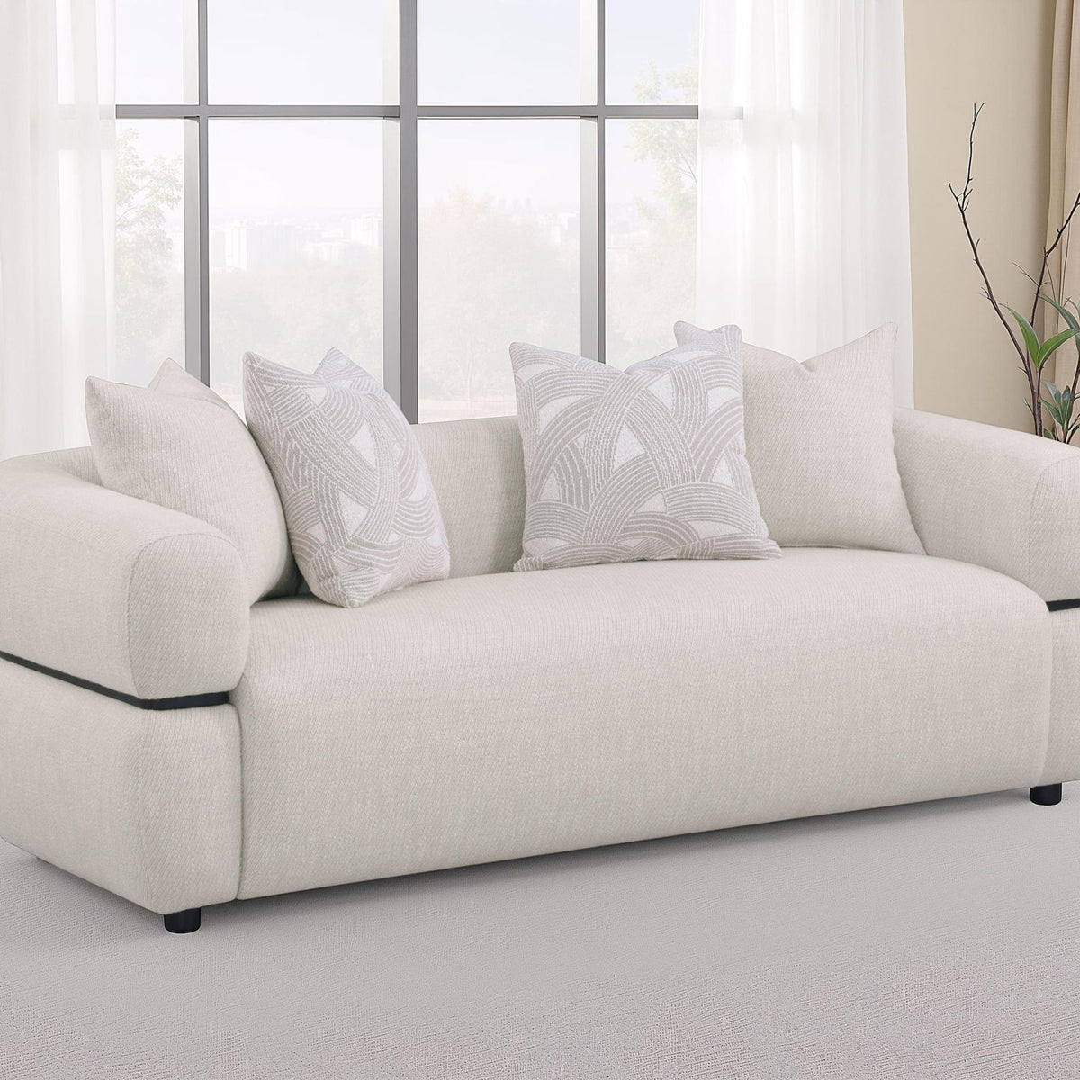 Jeanette 84-inch Fabric Upholstered Round Arm Sofa Beige
