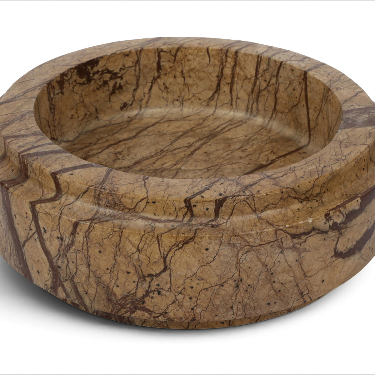 Parsons genuine marble bowl, dark light-brown stone with bold natural veining