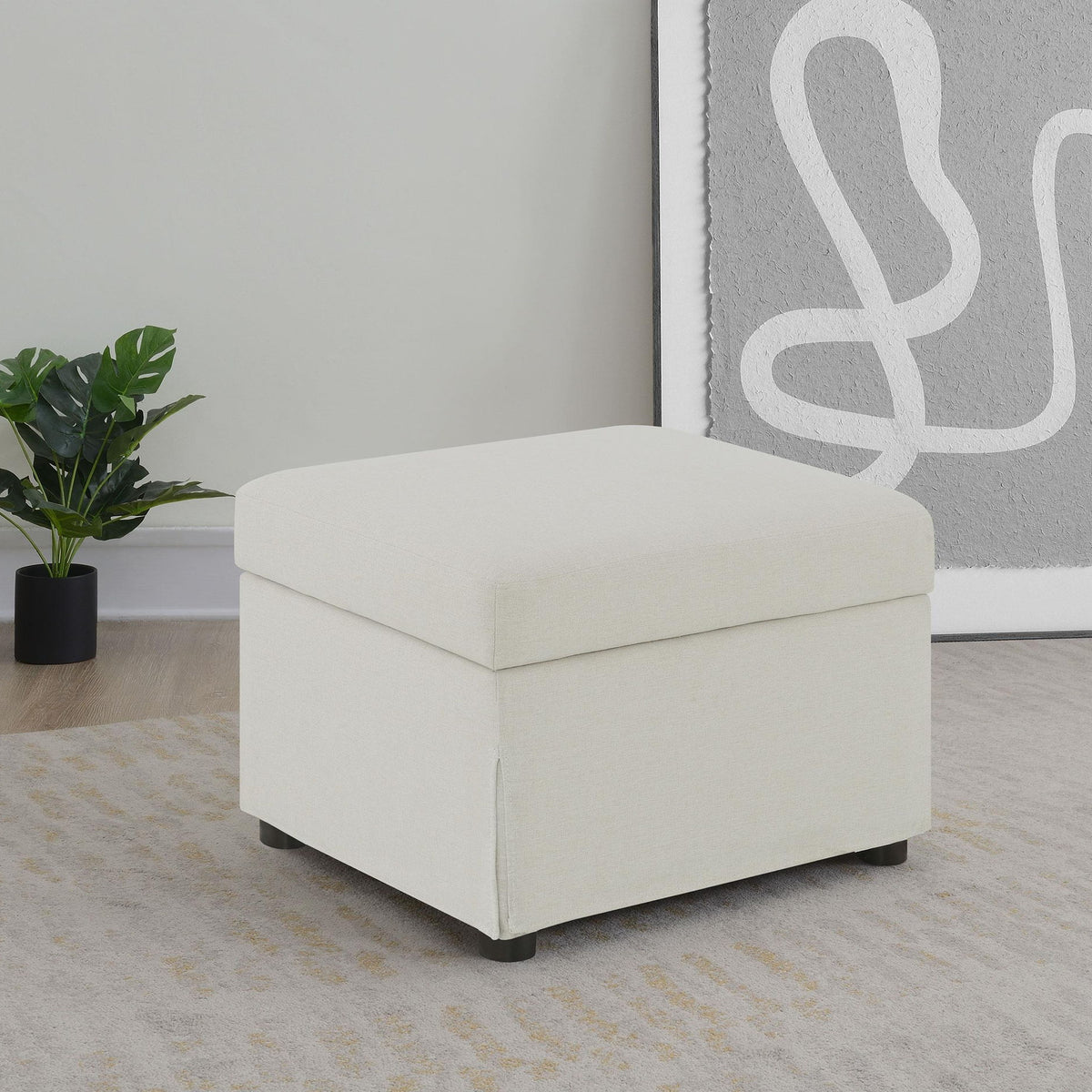 Winter Upholstered Hydraulic Lift Top Storage Ottoman Beige
