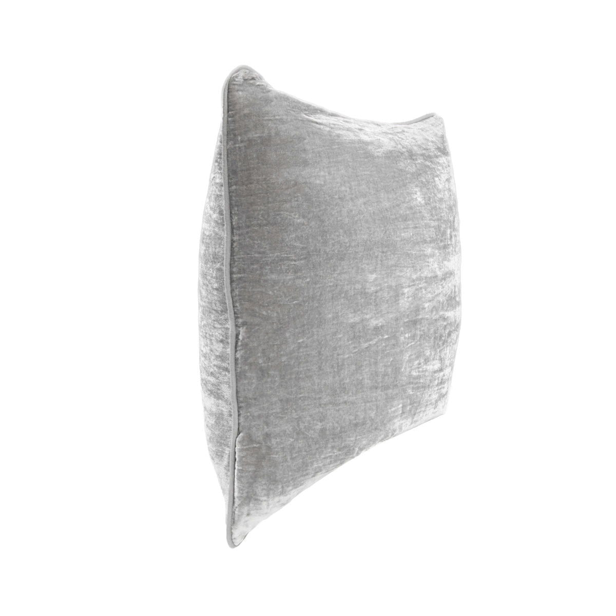 22x22 square pillow in gray textured fabric, side view with stitched seam
