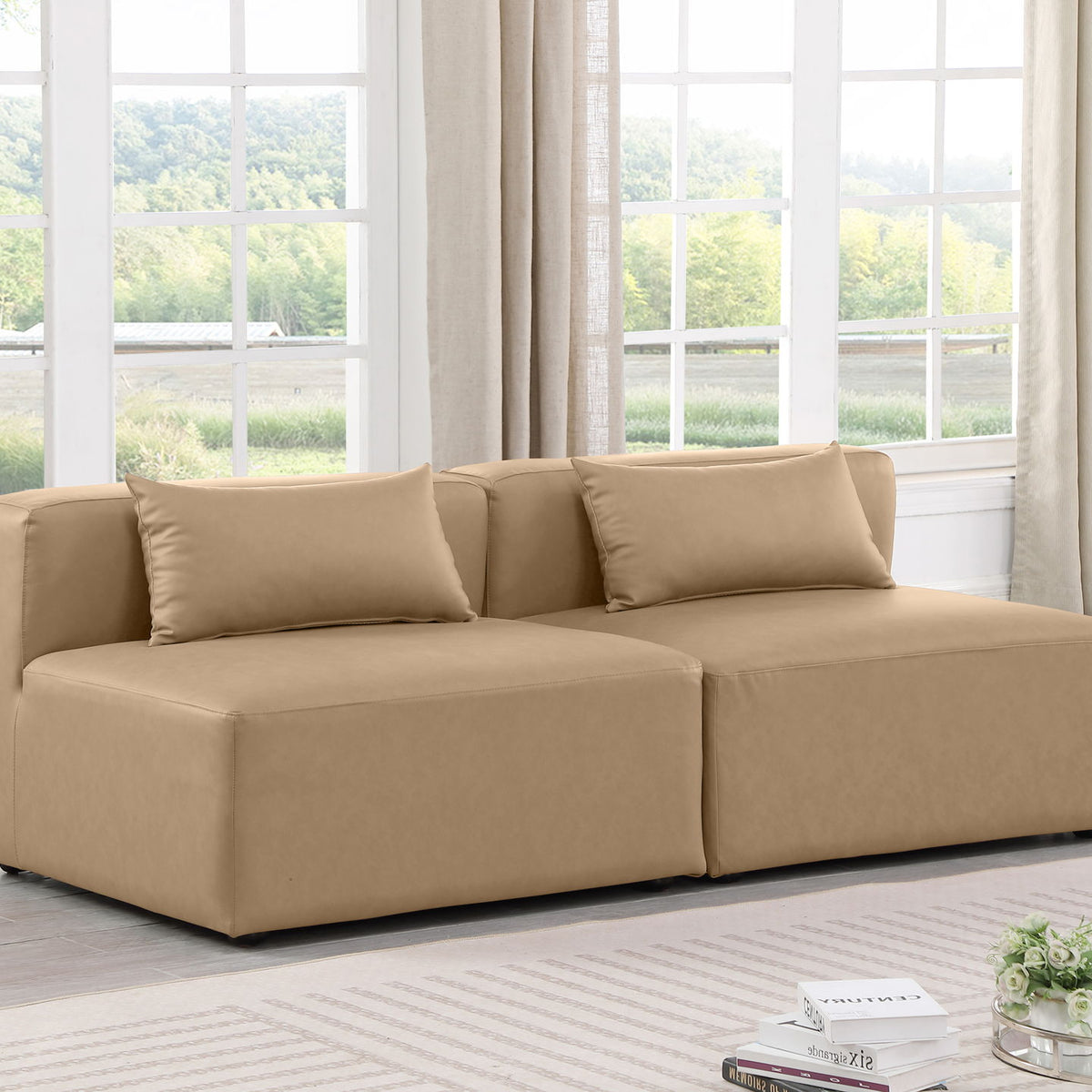Cube - Modular 2 Piece Armless Sofa - Tan