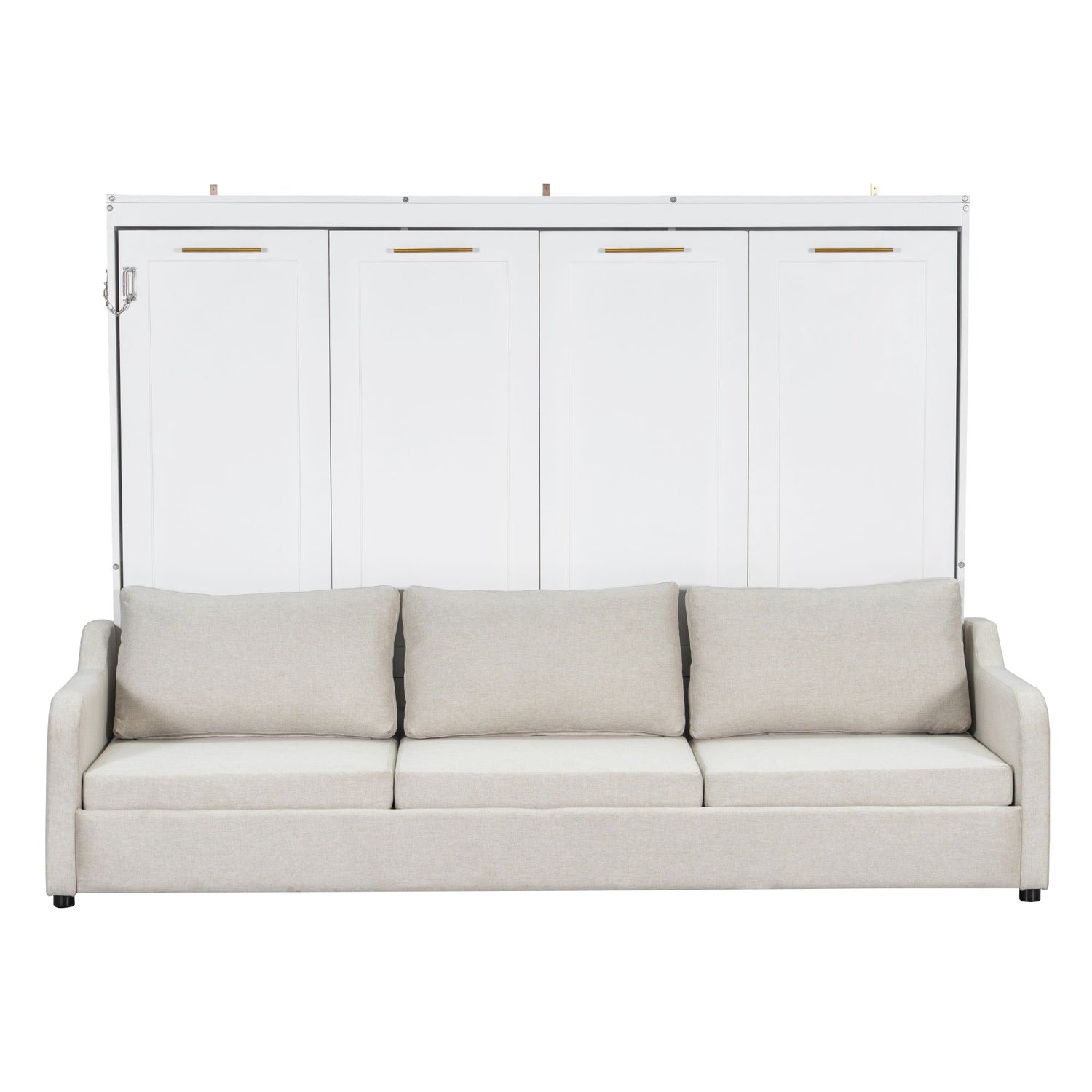 Murphy Cabinet Bed With Folding Sofa, Built In Storage Shelves And LED Light