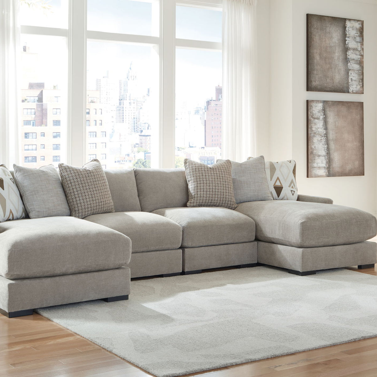 Aslan Court - Sectional With Ottoman Set